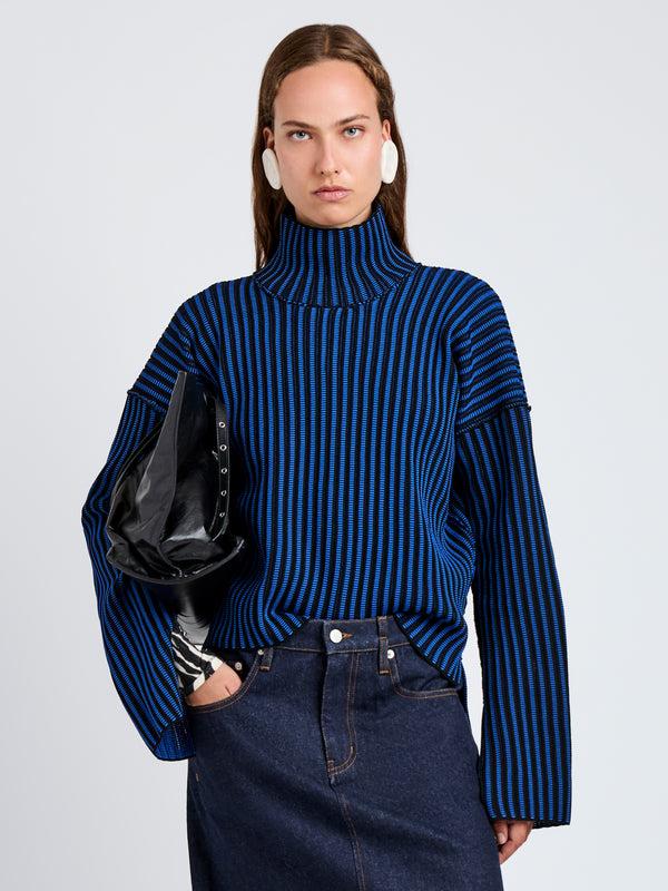 proenza schouler Proenza Schouler White Label Elysia Sweater in Ladder Stripe Knit - Blue/Black