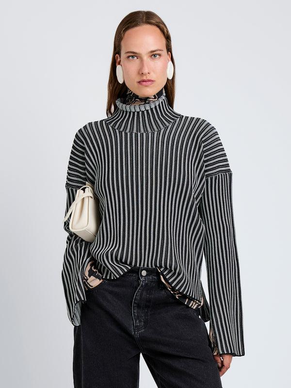 proenza schouler Proenza Schouler White Label Elysia Sweater in Ladder Stripe Knit - Black/White