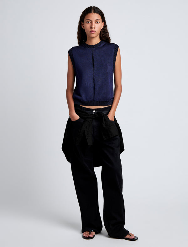 Proenza Schouler Proenza Schouler White Label Emily Sweater In Plaited Viscose Rib - Dark Ink