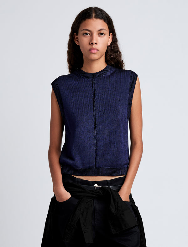proenza schouler Proenza Schouler White Label Emily Sweater in Plaited Viscose Rib - Dark Ink
