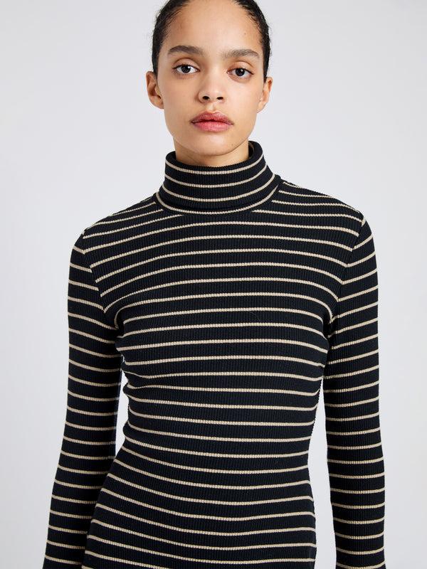 Proenza Schouler Proenza Schouler White Label Frances Dress In Stripe Rib - Black/Mushroom