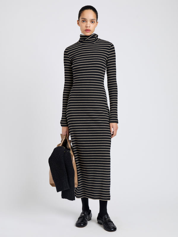 proenza schouler Proenza Schouler White Label Frances Dress in Stripe Rib - Black/Mushroom