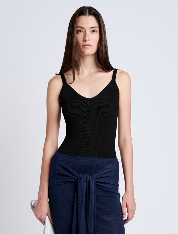 proenza schouler Proenza Schouler White Label Gene Knit Tank Top in Picot Cotton - Black