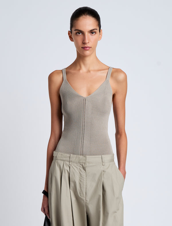 proenza schouler Proenza Schouler White Label Gene Knit Tank Top in Picot Cotton - Granite