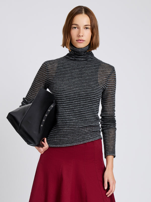 proenza schouler Proenza Schouler White Label Hailey Sweater in Cashmere Silk Stripe - Grey/Black