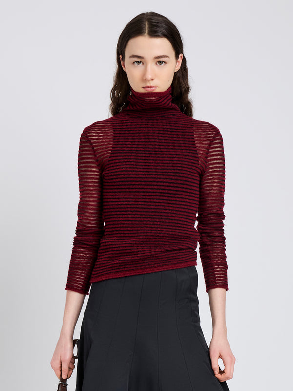 proenza schouler Proenza Schouler White Label Hailey Sweater in Cashmere Silk Stripe - Claret/Black
