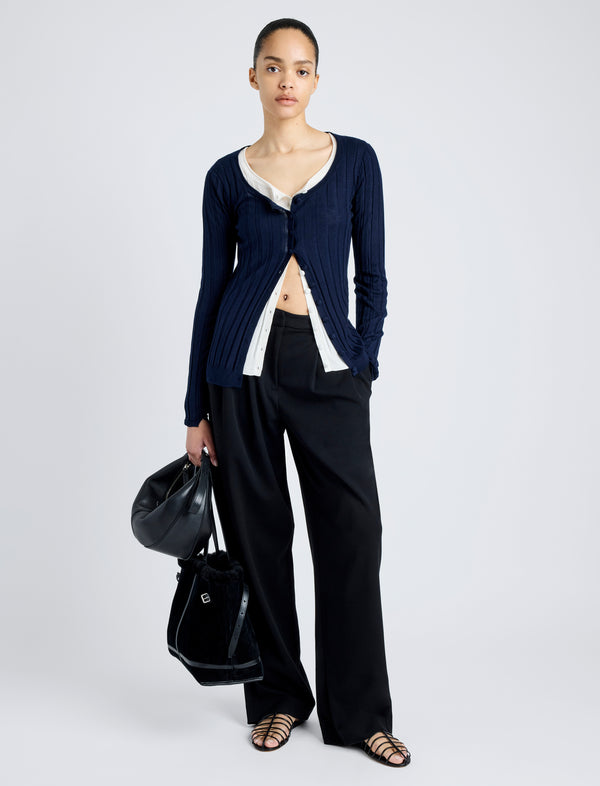 Proenza Schouler Proenza Schouler White Label Hattie Cardigan In Lightweight Cashmere - Navy