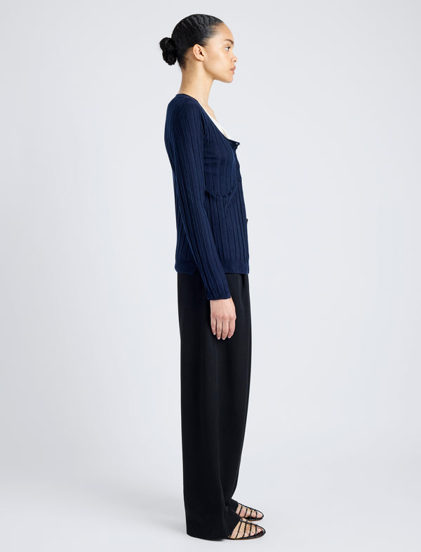 Proenza Schouler Proenza Schouler White Label Hattie Cardigan In Lightweight Cashmere - Navy