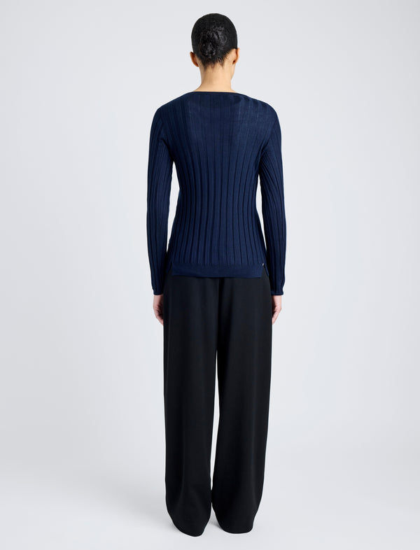 Proenza Schouler Proenza Schouler White Label Hattie Cardigan In Lightweight Cashmere - Navy