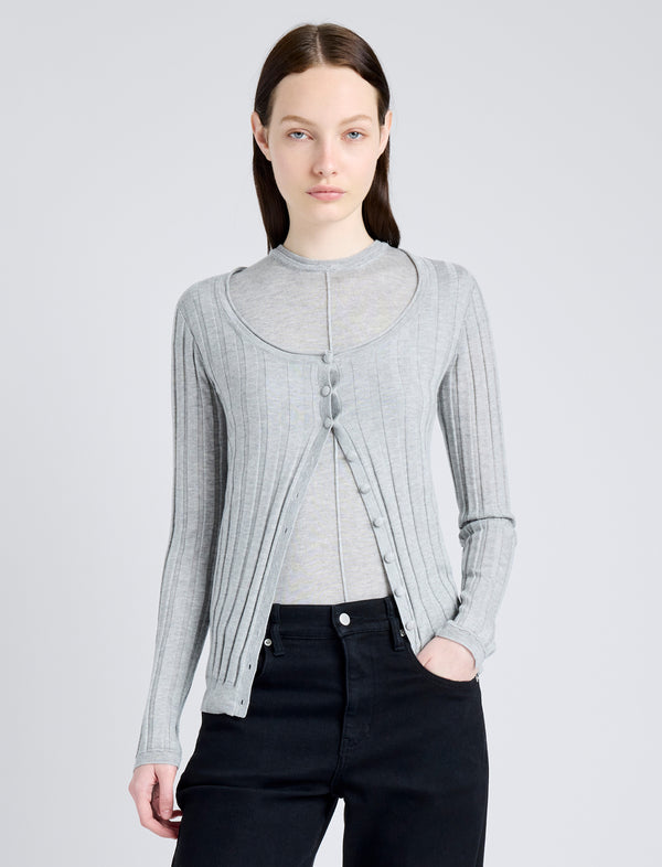 proenza schouler Proenza Schouler White Label Hattie Cardigan in Lightweight Cashmere - Foggy