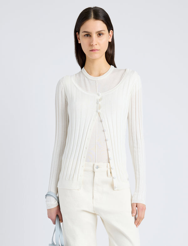 proenza schouler Proenza Schouler White Label Hattie Cardigan in Lightweight Cashmere - Ivory