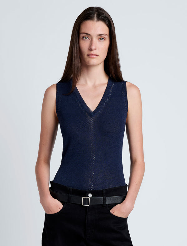 proenza schouler Proenza Schouler White Label Heyde Knit Sweater in Linen Twist - Navy