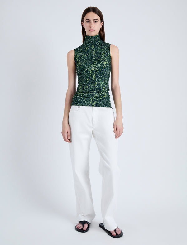 Proenza Schouler Proenza Schouler White Label Ines Top In Printed Jersey - Dark Navy/Olive