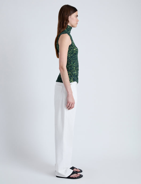 Proenza Schouler Proenza Schouler White Label Ines Top In Printed Jersey - Dark Navy/Olive