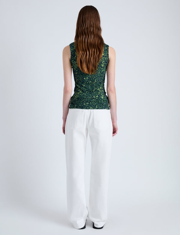 Proenza Schouler Proenza Schouler White Label Ines Top In Printed Jersey - Dark Navy/Olive