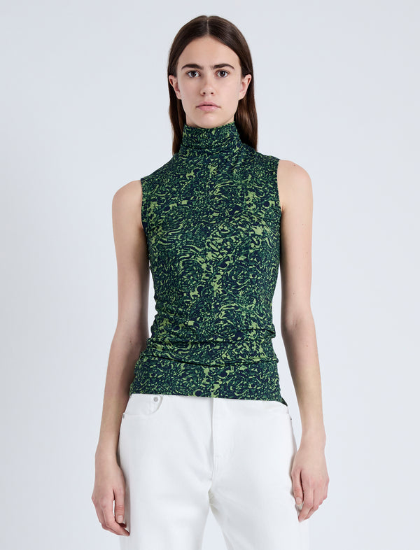 proenza schouler Proenza Schouler White Label Ines Top in Printed Jersey - Dark Navy/Olive