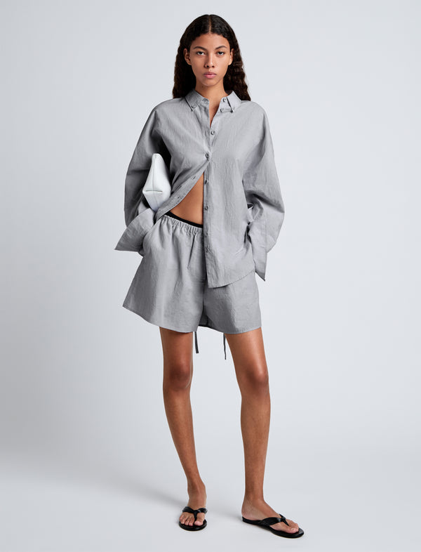 proenza schouler Proenza Schouler White Label Jana Short in Linen Shirting - Grey Melange