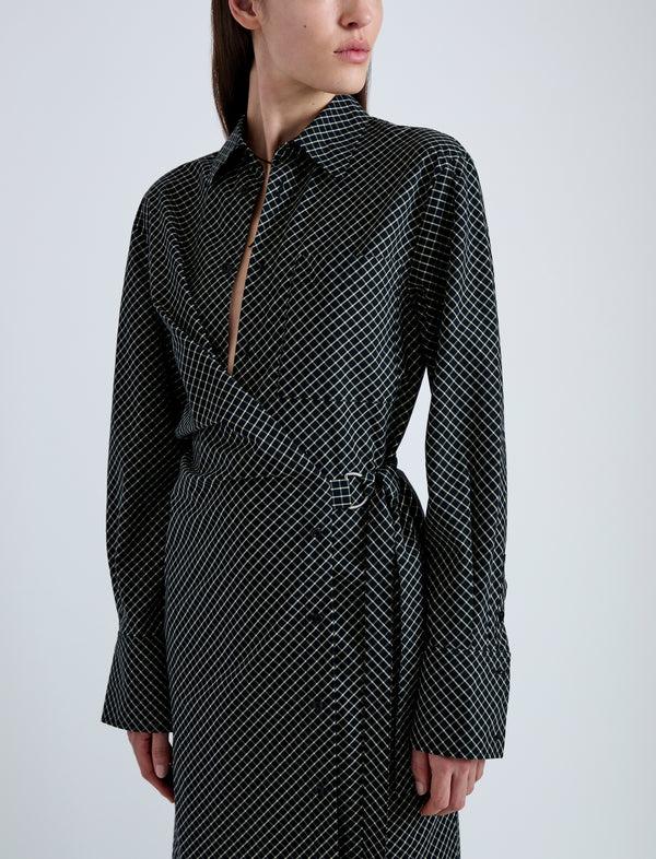 Proenza Schouler Proenza Schouler White Label Lane Wrap Dress In Yarn Dye Shirting - Black/Pale Yellow