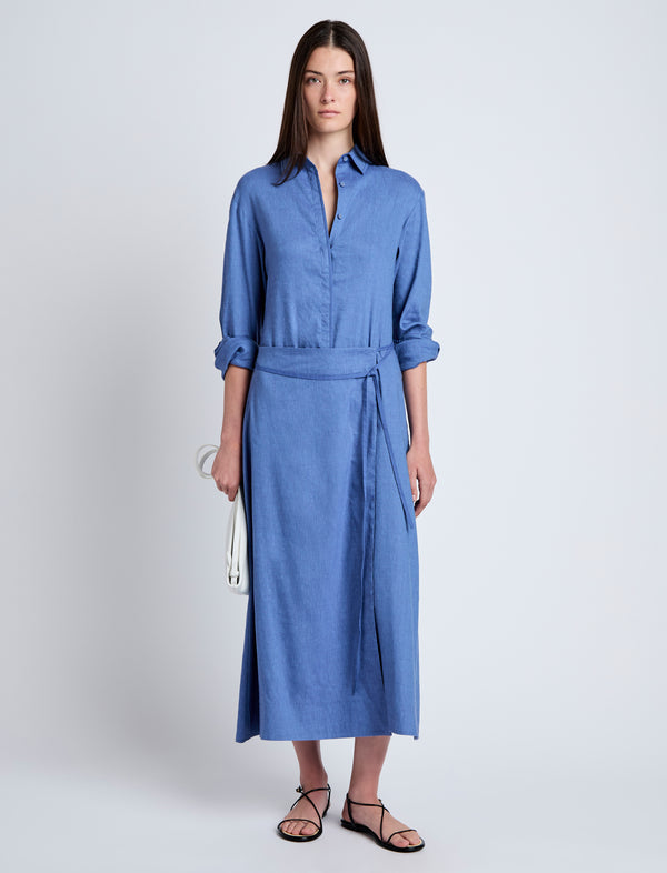 proenza schouler Proenza Schouler White Label Lato Wrap Dress in Linen Slub - Denim