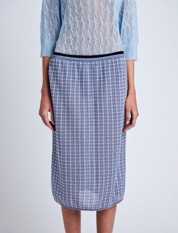Proenza Schouler Proenza Schouler White Label Lori Knit Skirt In Plaid Knit - Off White/Denim