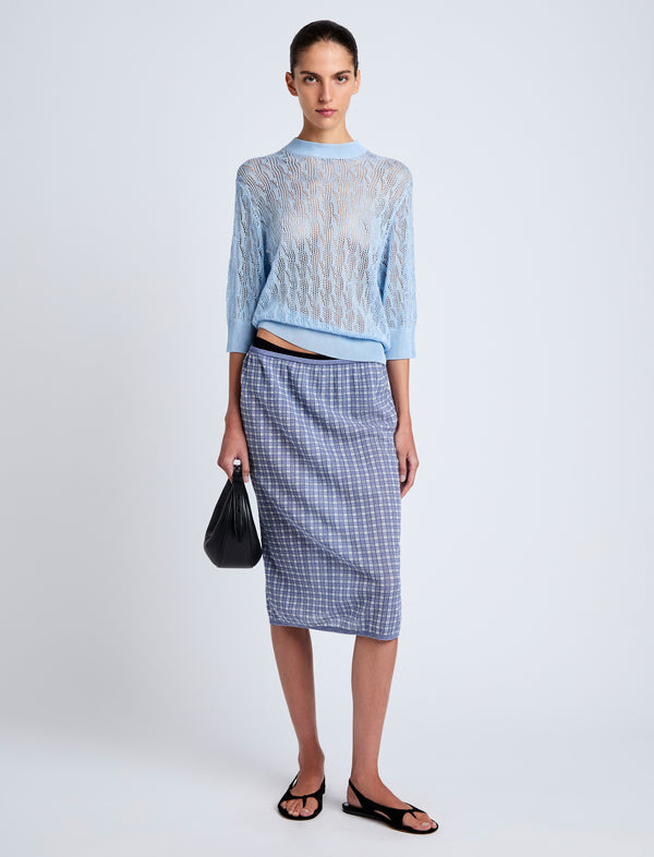 proenza schouler Proenza Schouler White Label Lori Knit Skirt in Plaid Knit - Off White/Denim
