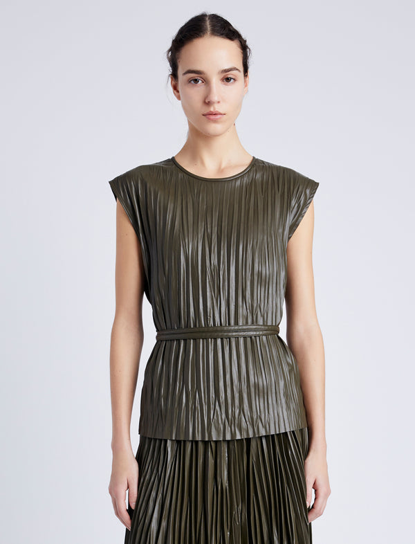 proenza schouler Proenza Schouler White Label Lyra Top in Faux Leather - Dark Fern