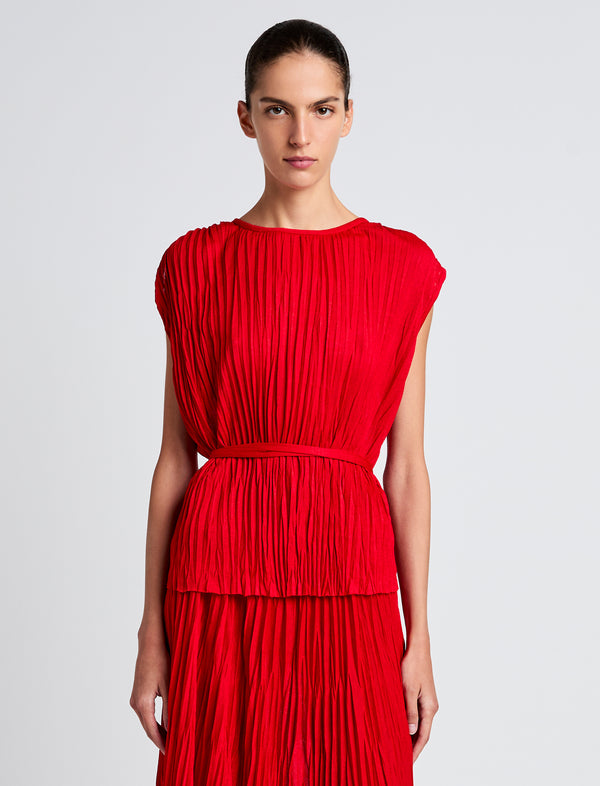 proenza schouler Proenza Schouler White Label Lyra Top in Pleated Jersey - Dark Poppy