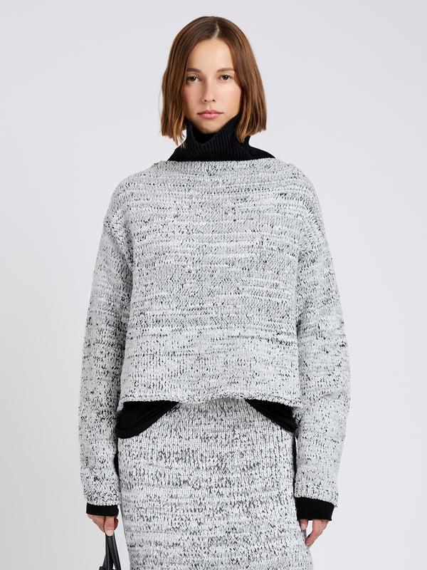 proenza schouler Proenza Schouler White Label Maddox Sweater in Marled Cotton - Bone/Black Melange