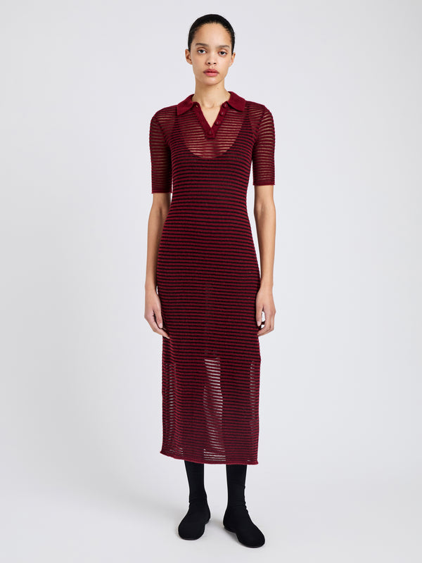 proenza schouler Proenza Schouler White Label Meline Dress in Cashmere Silk Stripe - Claret/Black
