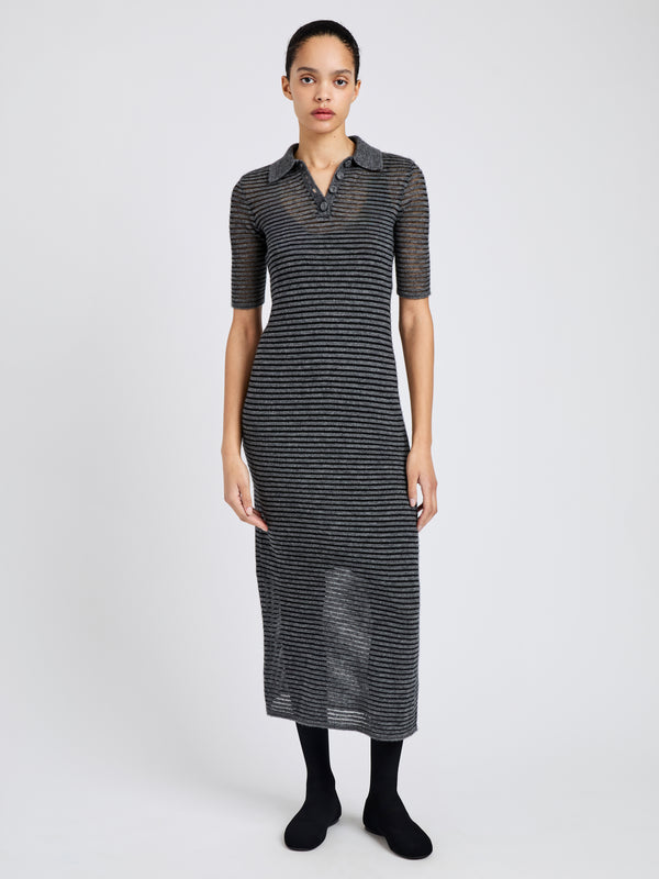 proenza schouler Proenza Schouler White Label Meline Dress in Cashmere Silk Stripe - Grey/Black