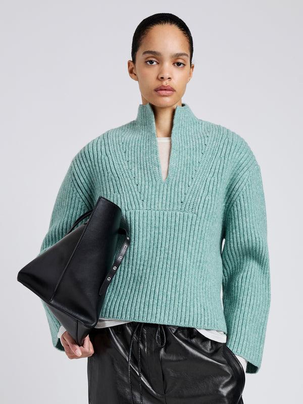 proenza schouler Proenza Schouler White Label Meron Sweater in Melange Merino - Sea Glass Melange