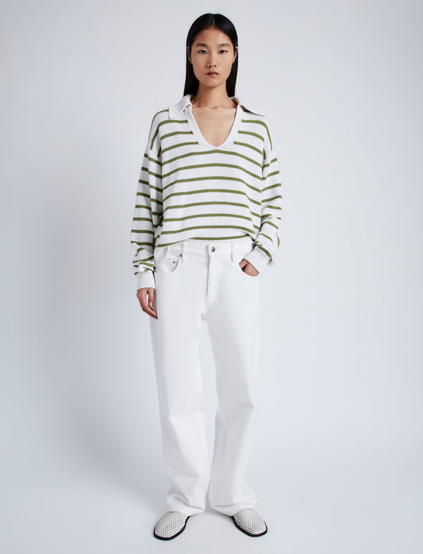 Proenza Schouler Proenza Schouler White Label Murphy Sweater In Striped Cotton Cashmere - Chalk/Willow