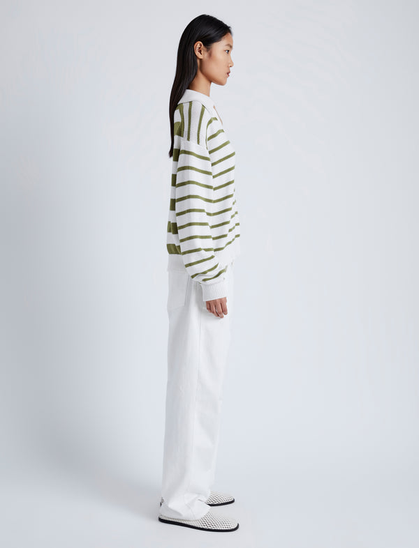 Proenza Schouler Proenza Schouler White Label Murphy Sweater In Striped Cotton Cashmere - Chalk/Willow