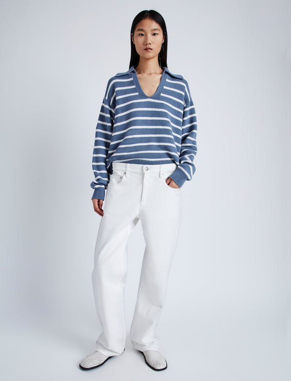 Proenza Schouler Proenza Schouler White Label Murphy Sweater In Striped Cotton Cashmere - Slate/Chalk