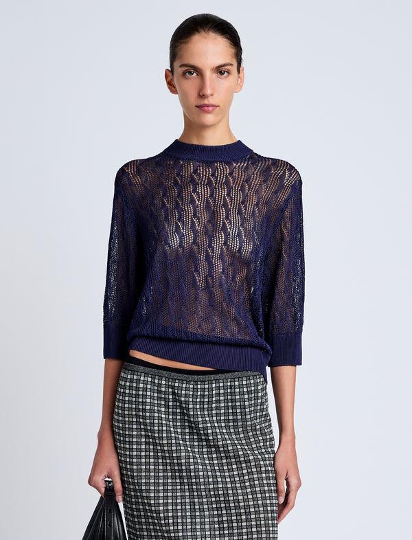 proenza schouler Proenza Schouler White Label Nicola Knit Sweater in Plaited Viscose Rib - Dark Ink