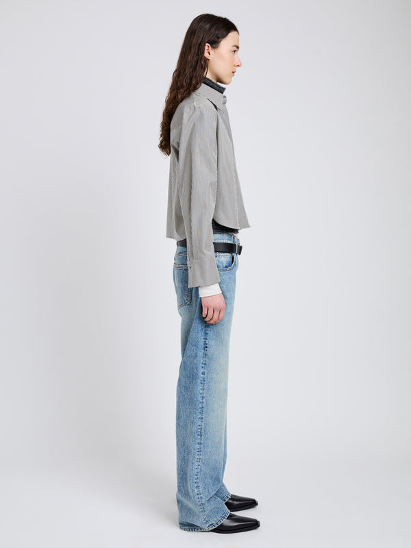 Proenza Schouler Proenza Schouler White Label Olive Shirt In Stripe Cotton - Parchment/Dark Teal