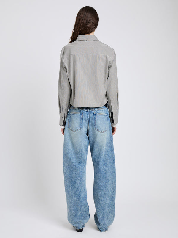 Proenza Schouler Proenza Schouler White Label Olive Shirt In Stripe Cotton - Parchment/Dark Teal