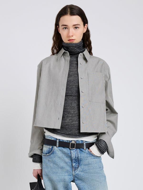 proenza schouler Proenza Schouler White Label Olive Shirt in Stripe Cotton - Parchment/Dark Teal