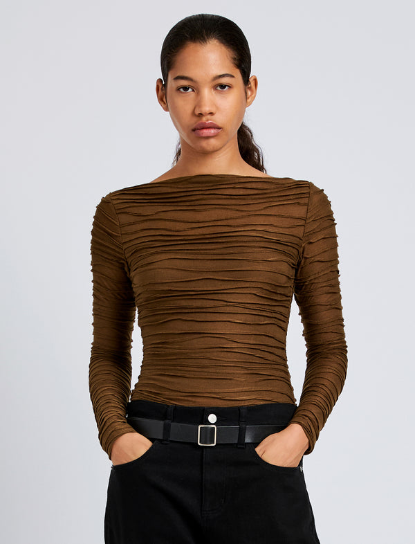 proenza schouler Proenza Schouler White Label Paloma Top in Textured Cotton - Wood