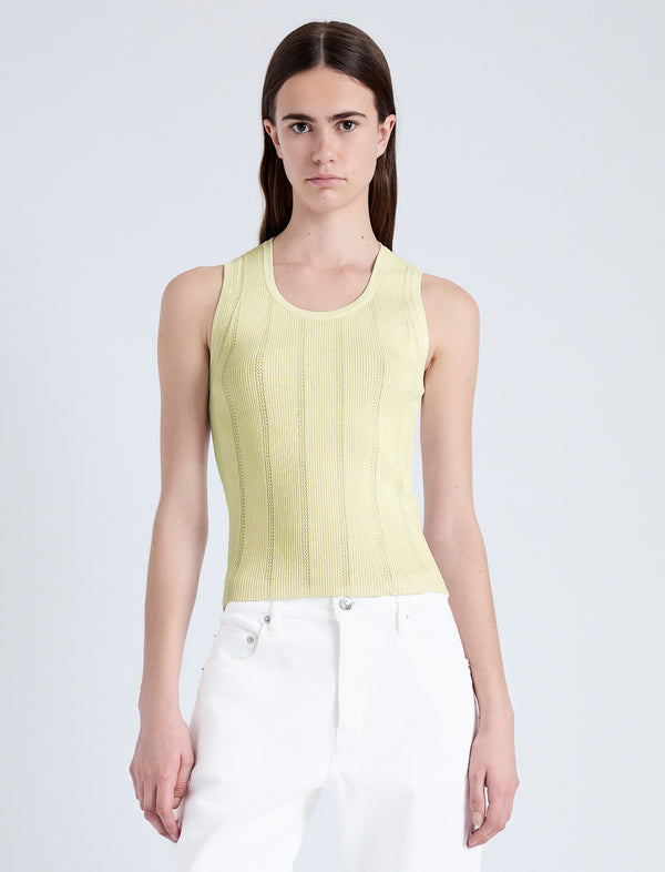 proenza schouler Proenza Schouler White Label Perry Knit Top in Compact Pointelle Rib - Pale Yellow