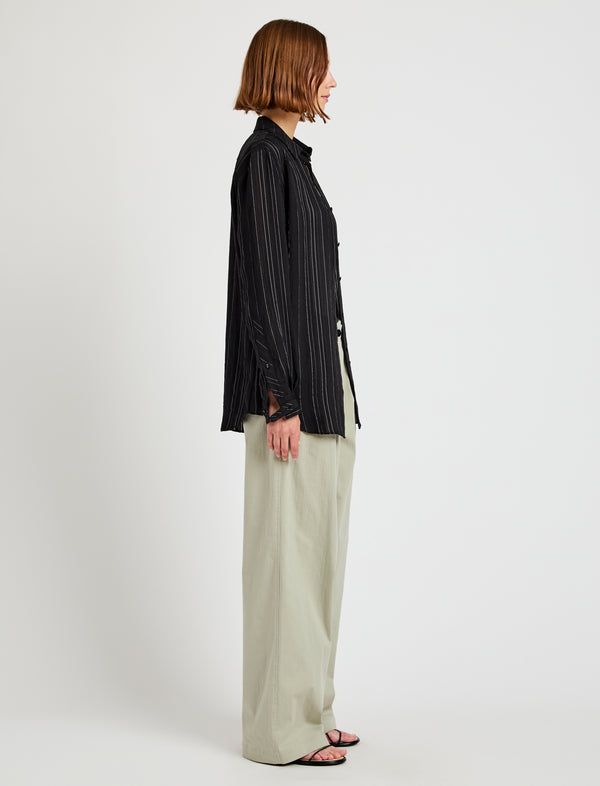 Proenza Schouler Proenza Schouler White Label Raven Shirt In Woven Stripe Flou - Black/Chalk