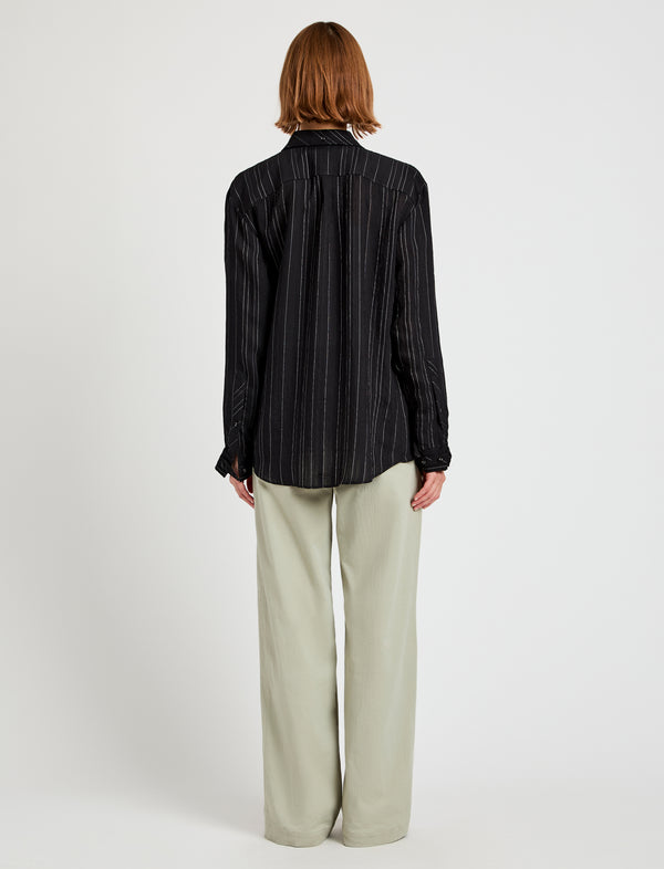 Proenza Schouler Proenza Schouler White Label Raven Shirt In Woven Stripe Flou - Black/Chalk