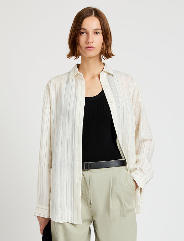 proenza schouler Proenza Schouler White Label Raven Shirt in Woven Stripe Flou - Chalk/Black