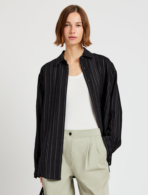 proenza schouler Proenza Schouler White Label Raven Shirt in Woven Stripe Flou - Black/Chalk