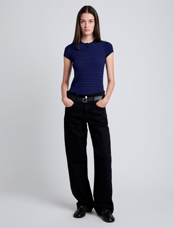 Proenza Schouler Proenza Schouler White Label Shelle Sweater In Micro Check - Ink/Black