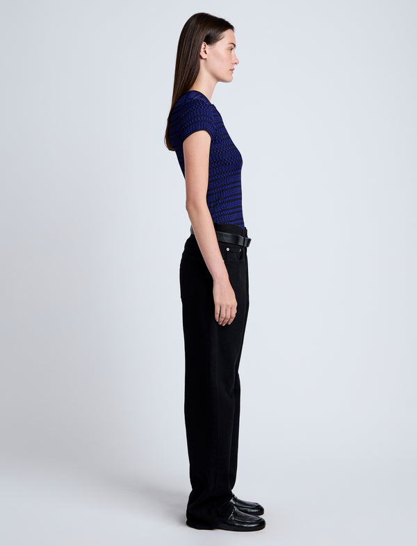 Proenza Schouler Proenza Schouler White Label Shelle Sweater In Micro Check - Ink/Black