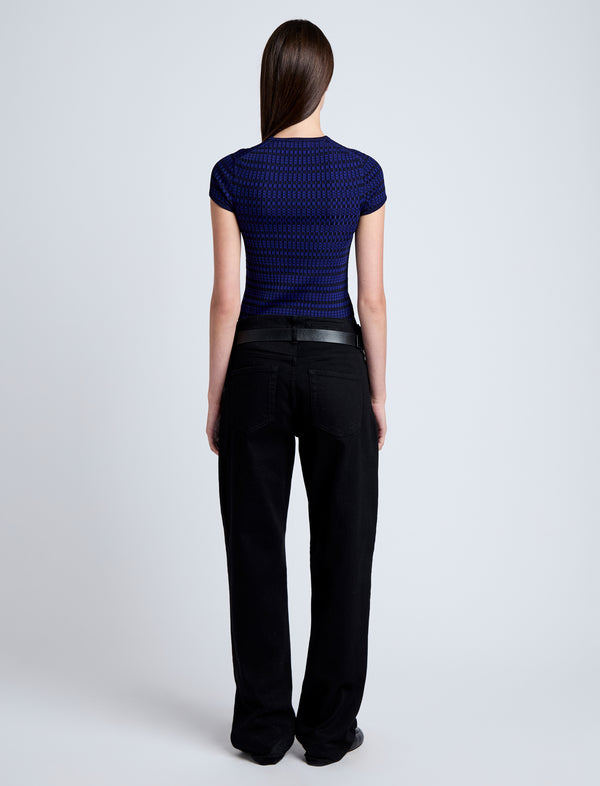 Proenza Schouler Proenza Schouler White Label Shelle Sweater In Micro Check - Ink/Black