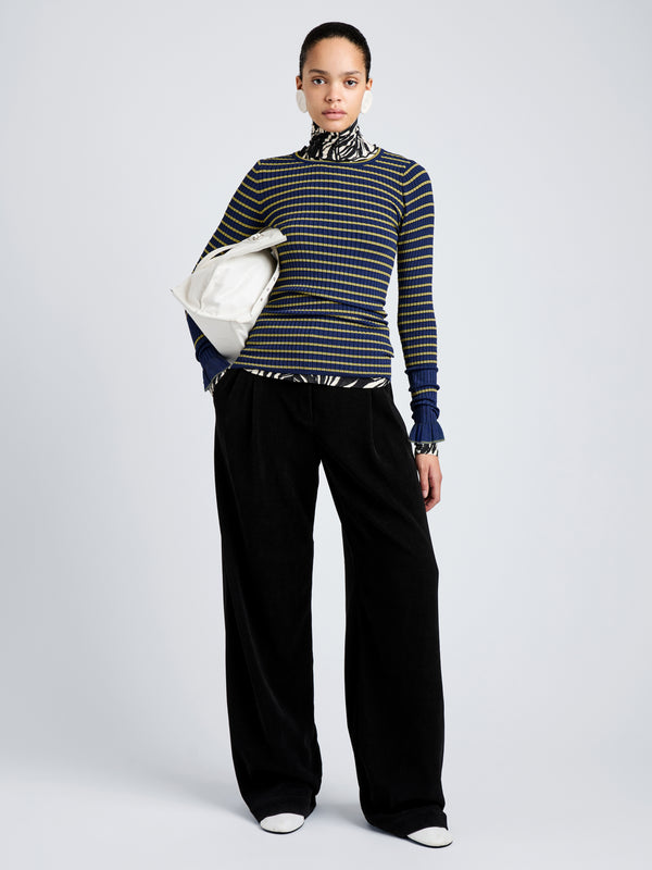Proenza Schouler Proenza Schouler White Label Yasmine Sweater In Multi Stripe Knit - Navy/Yellow