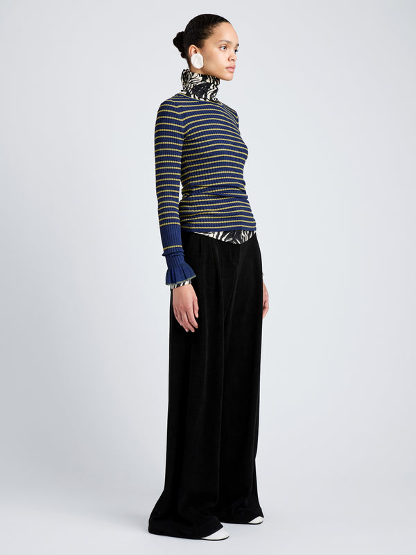 Proenza Schouler Proenza Schouler White Label Yasmine Sweater In Multi Stripe Knit - Navy/Yellow