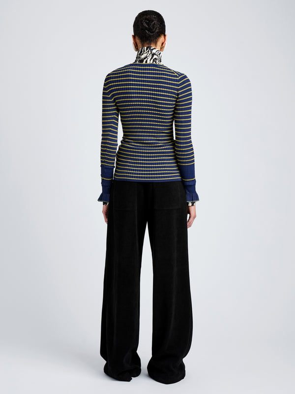 Proenza Schouler Proenza Schouler White Label Yasmine Sweater In Multi Stripe Knit - Navy/Yellow